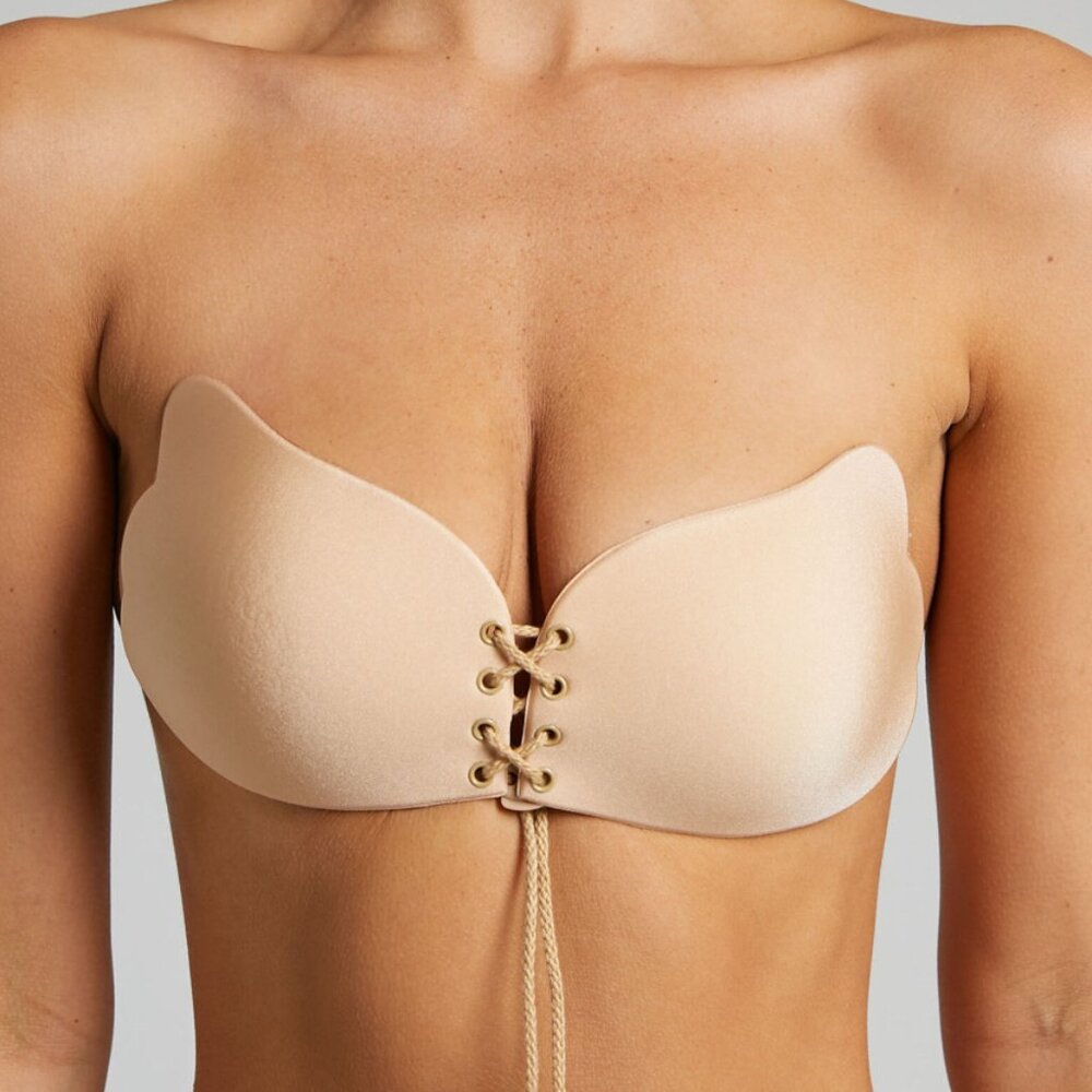 Strapless tan lace up sticky bra‎ NEW
